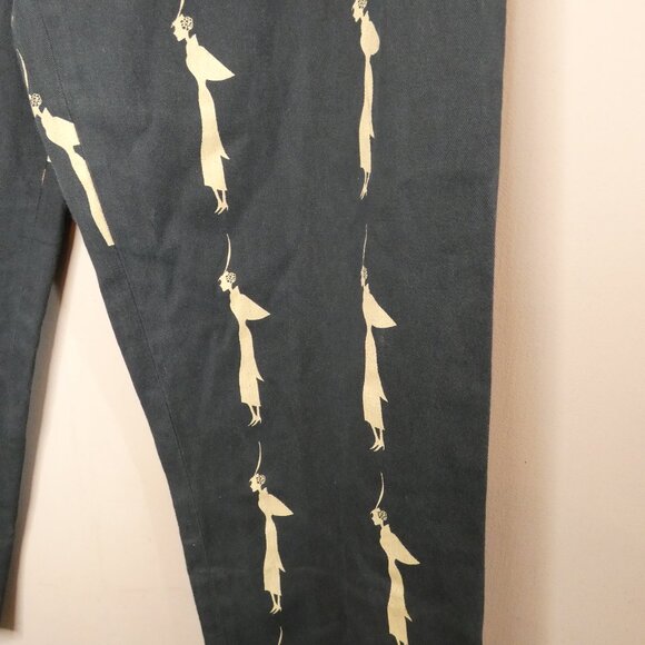 VTG Eric Casual Womens 12 Cropped Straight Leg Pants Black Gold Chic Woman Print - Picture 6 of 10